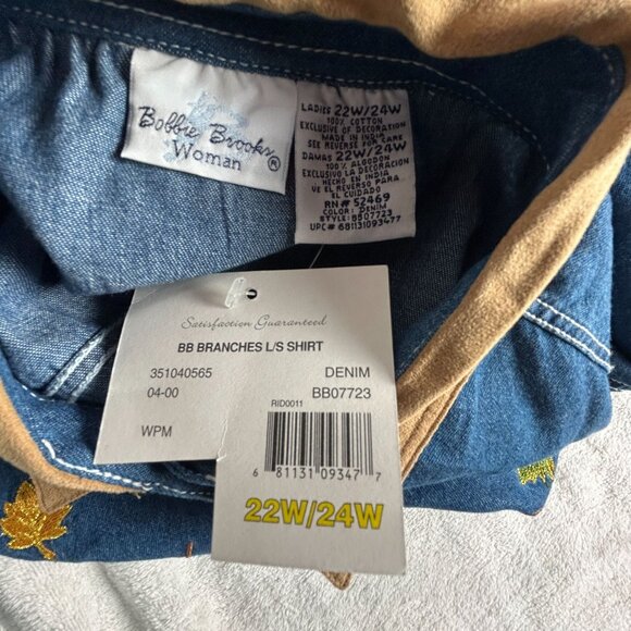 Bobbie Brooks Womens Embroidered Denim BB Branches Long Sleeve Shirt 22W/24WbNew - Picture 3 of 7